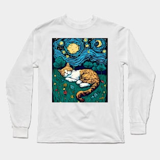 Starry Night Cat by Vincent van Gogh - Cute Cat Long Sleeve T-Shirt